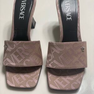 Versace Pink Heels with Quilted Pattern and Block Heel